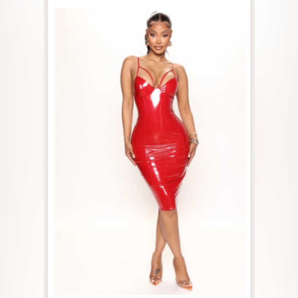 Red Latex Midi Dress Size Small